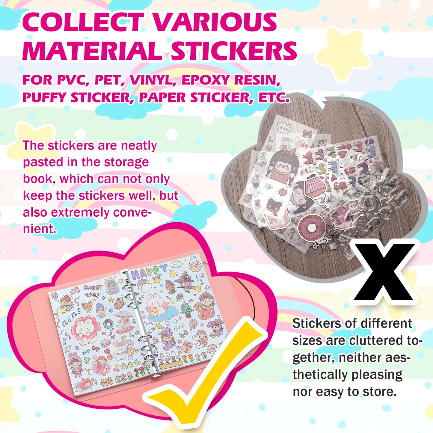 Sunezlgo Reusable Sticker Album With 100 Sheets, Collecting Book With Pockets, A5