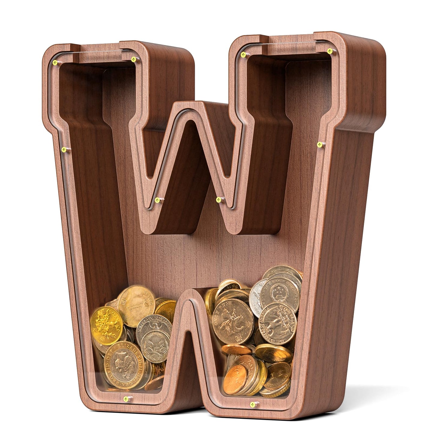 Summidate Wooden Letter Piggy Bank  Extra Thick Large Capacity Piggy Bank for Kids Boys Girls Toddler  Alphabet W Money Bank| Coin Box Birthday  Christmas  Festival