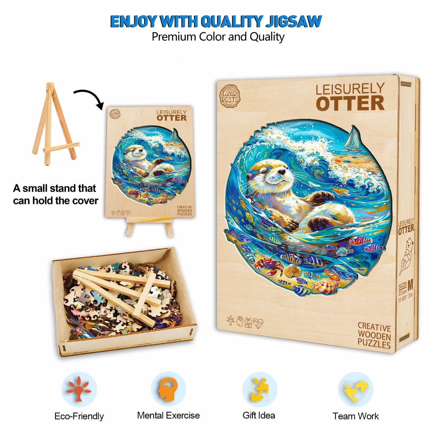 Wooden Puzzles for mature-themeds  300 Pieces Otter Puzzles  Wood mature-themed Puzzles  Birthday Gifts for Puzzle Lover  Wooden Jigsaw Puzzles (L-13.4 * 13.3in)