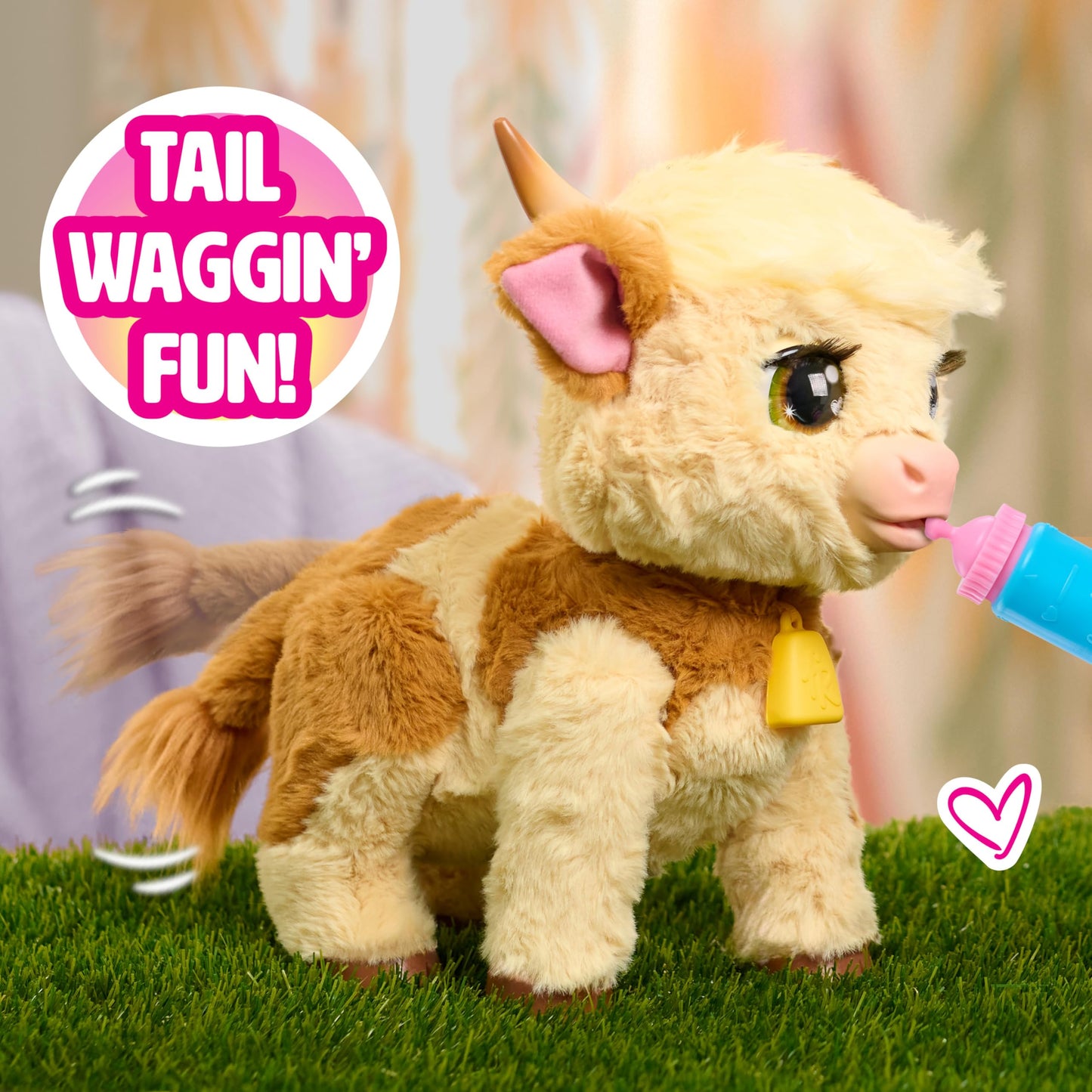 Just Play furReal Maggie The Feed & Follow Cow, 11 Inch Interactive Highland Mini Cow, for Boys and Girls, Ages 4 and up
