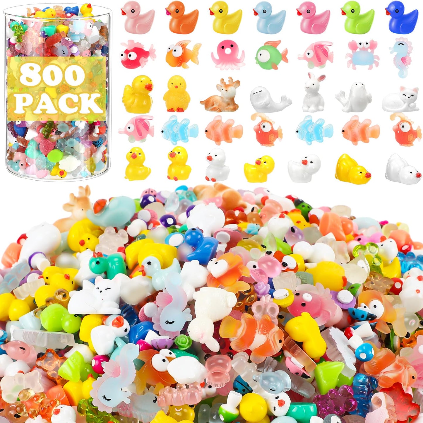 Barydat 800 Pcs Mini Resin Animals Figures Bulk Miniature Toys Garden Accessories for Pranks Hide Party Gift Duck Tiny Resin Toys for Crafts Micro Landscape Plant Pots Dollhouse(Classic)