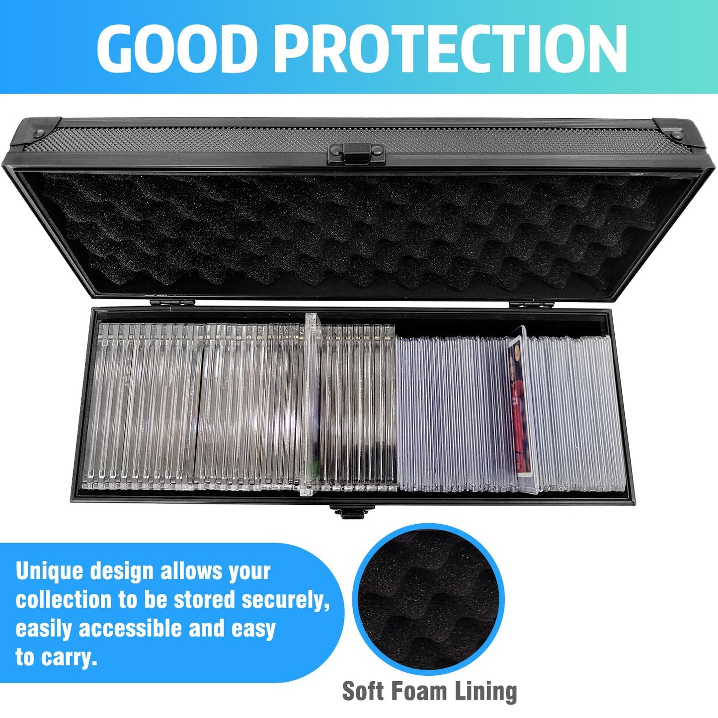 Wutonmu Toploaders Storage Box Hold 230+ 35Pt 3X4 Standard Toploaders, Hard Aluminum Alloy Top Loader Storage Case, Trading Card
