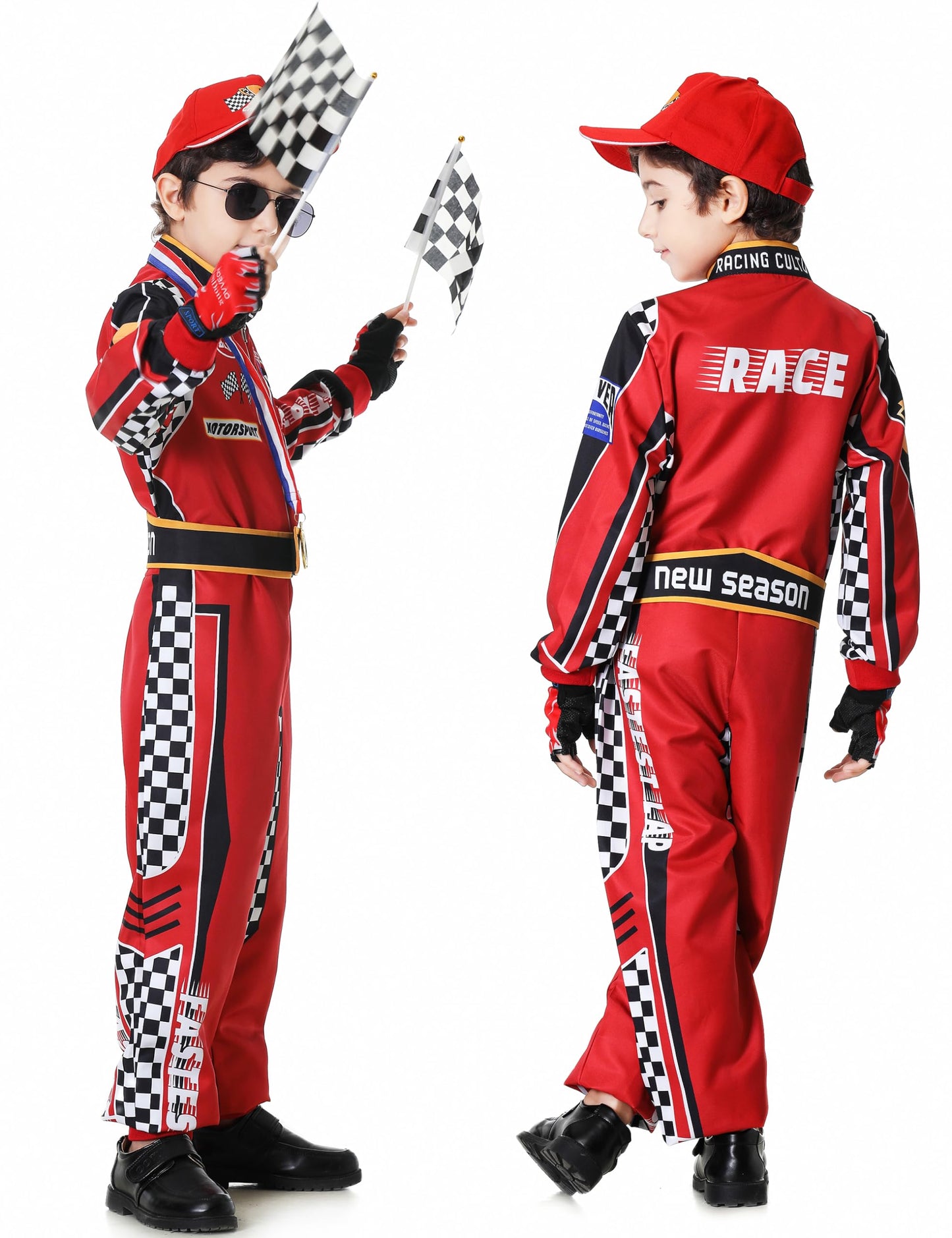 Aicoaub Race Car Driver Costume Boys Racer Jumpsuit Kids Disfraz De Carro Para Nio With Sunglasses For Toddler Halloween