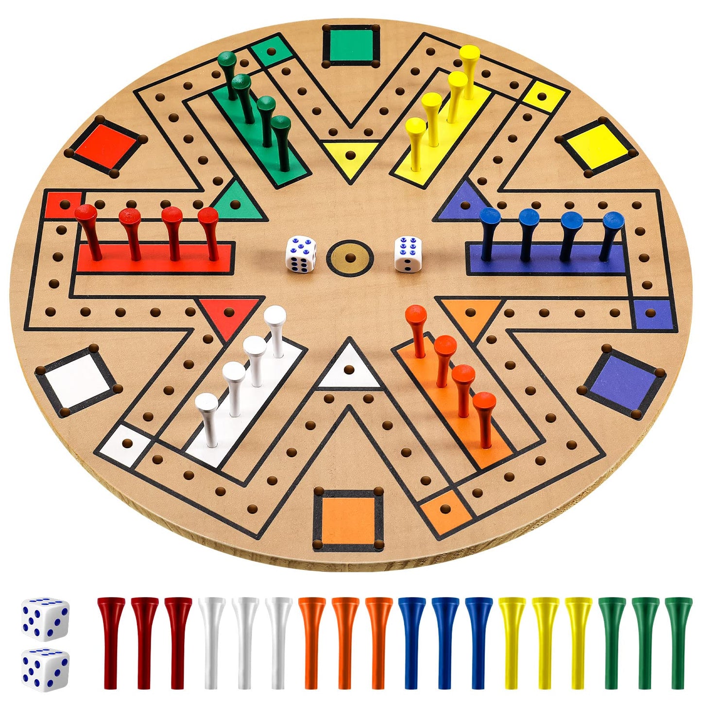 Kathfly Fast Track Board Game Wooden 3-6 Players Board Game Set With 24 Board Game Pieces And 2 Dice, Fast Track Game Night For Adult Teens Family Game, 6 Colors (14.2 Inch)