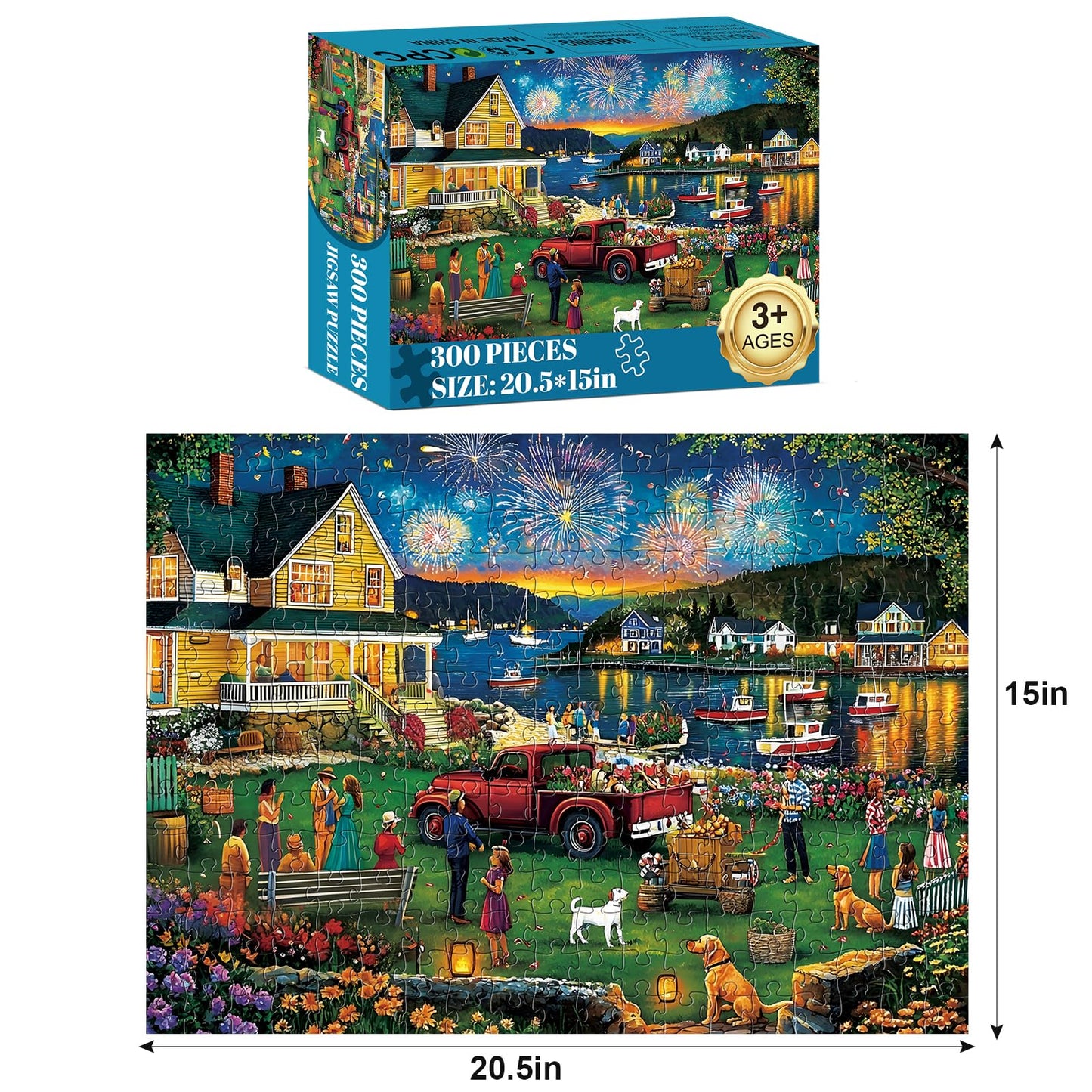 300 Piece Puzzle for mature-themeds Fun Summer Party Puzzle for mature-themeds Kids Elderly Large Piece  Puzzles for Kids Age 8-10 10-12 Challenging Fun Landscape Art Puzzle Family Game Great Gift 20.5x15in