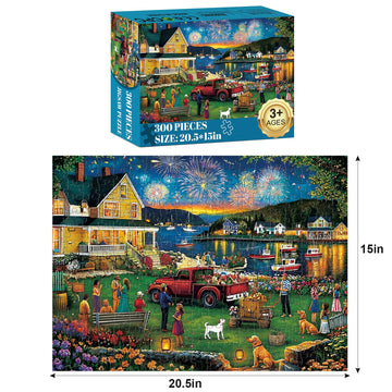 300 Piece Puzzle for mature-themeds Fun Summer Party Puzzle for mature-themeds Kids Elderly Large Piece  Puzzles for Kids Age 8-10 10-12 Challenging Fun Landscape Art Puzzle Family Game Great Gift 20.5x15in