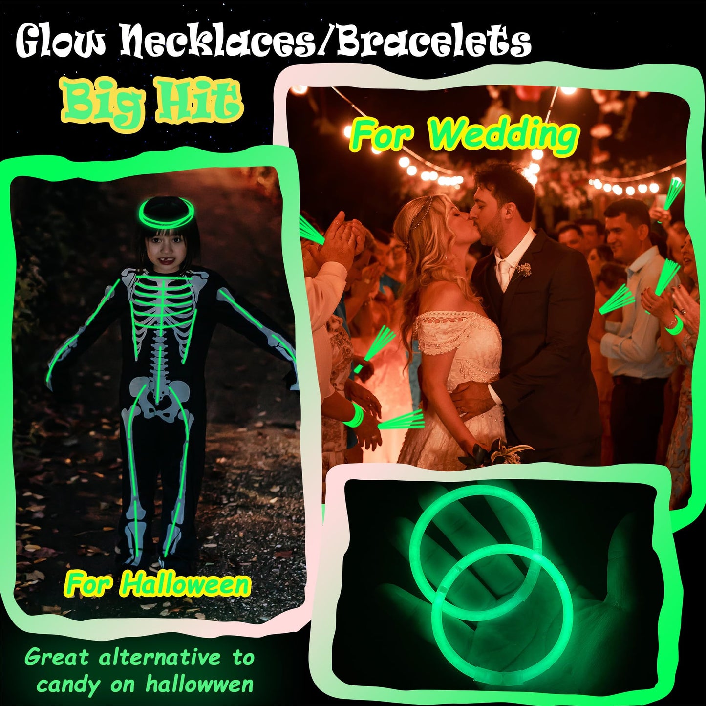 100 pk 8 Glow Sticks Bulk Party Favors, Light up Glow Necklaces & Bracelets in the Dark Party Supplies For Christmas Halloween S