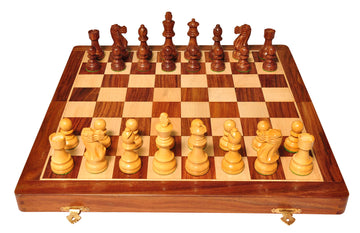 PALM ROYAL HANDICRAFTS Handmade Rosewood Foldable Chess Board Set Wooden with Non Magnetic Pieces and Extra Queens for 2 Players