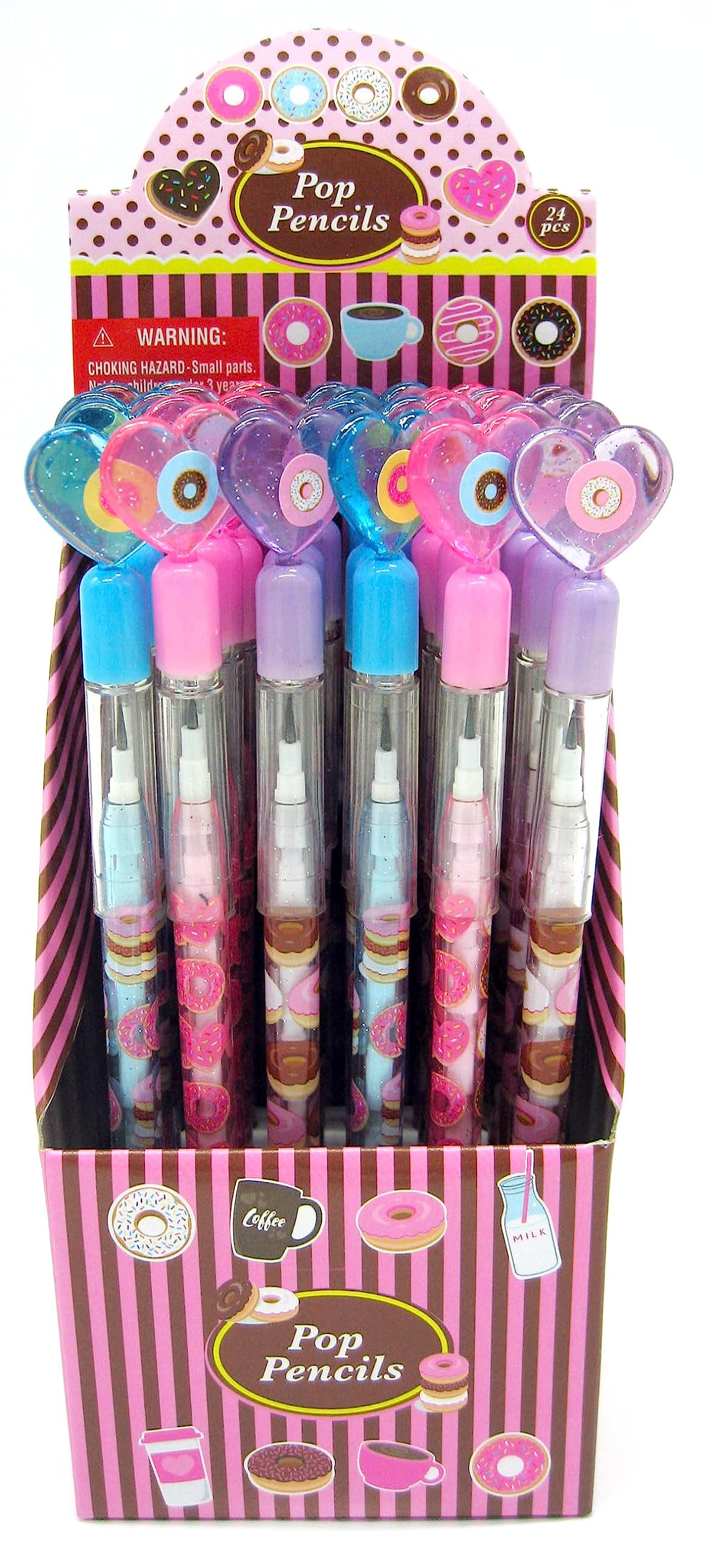 TINYMILLS 24 Pcs Donuts Multi Point Stackable Push Pencil Assortment with Eraser for Donut Party Favor Prize Carnival Goodie Bag