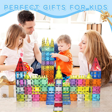 Paaxido Magnetic Tiles, 100PCS Magnetic Blocks Set, 4D Diamond Magnet Building Blocks, STEM Preschool Educational Magnet Toys Gi