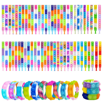 100Pcs Pop Random Bracelet,Pop Bubble Fidget Sensory Toys, Pop Toy Bulk For Party Favor, Classroom Student Prizes Easter Basket