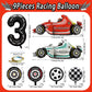Number 3 Race Car Balloons, 43 Inch Race Car Party Decorations, Wheel Tire Balloons, Black And White Checkered Foil Balloons, Ca