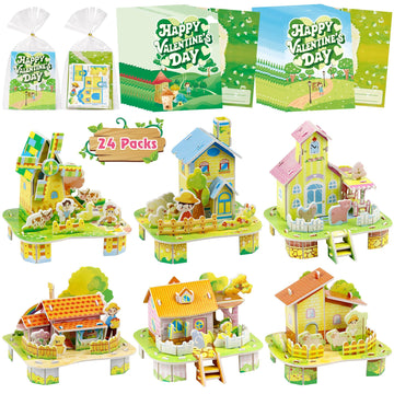 Dbpbtou 24 Packs Valentines Day Gifts For Kids, Valentines Cards For Kids Classroom 3D Puzzles Eps Foam Board Model Building Kit