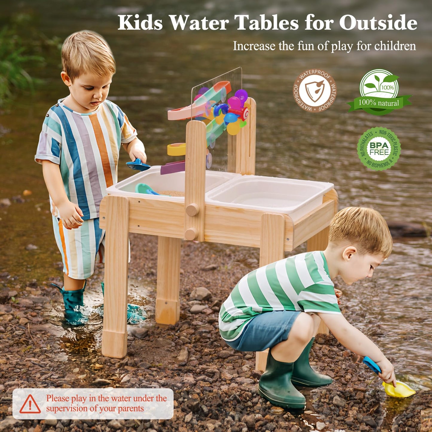 Bopoobo Sand And Water Table For Toddlers, 4 In 1 Kids Wooden Sensory Activity Table With 2 Storage Bins, Painting Acrylic Board