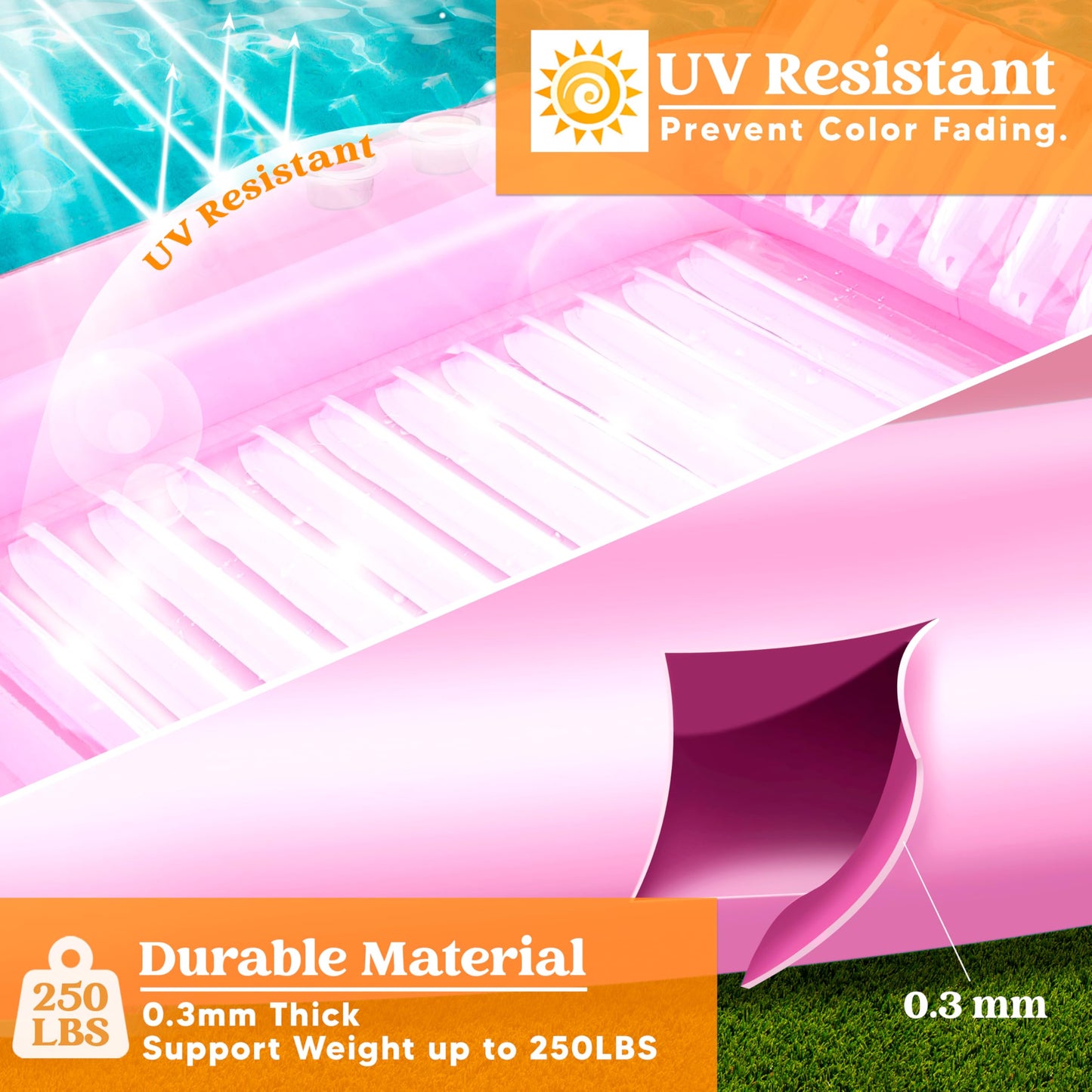 Sloosh Inflatable Tanning Pool Lounge Float  70 x 46 Suntan Tub Raft Floatie  Tanning Pool with Pillow  Personal Pool Lounger for mature-themed Summer Water Party  L-Pink White
