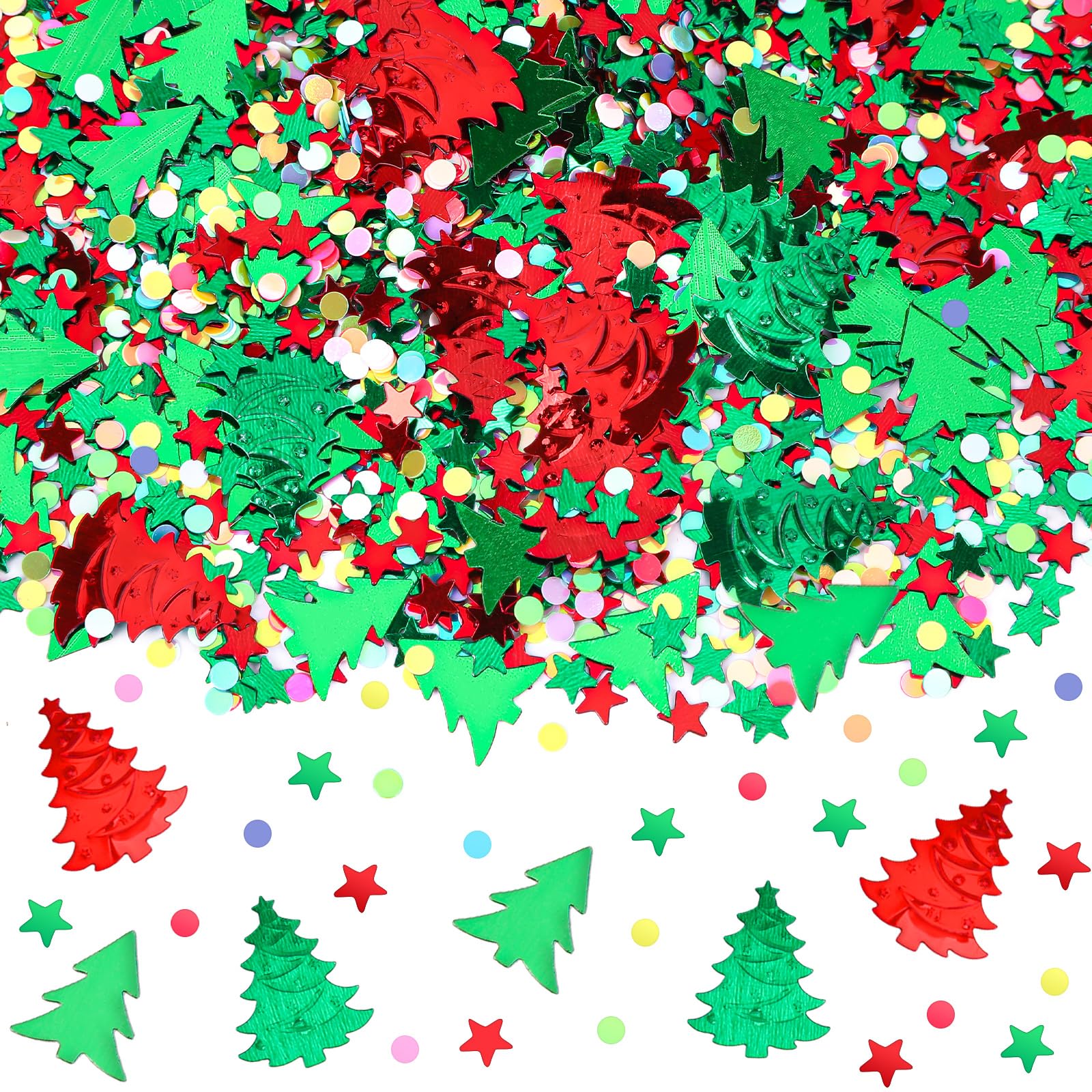 MARFOREVER Christmas Glitter Confetti, Tree Metallic Foil Confetti Party Scatter Red Green Xmas Stars Sequins Sprinkles Table fo