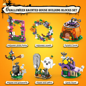 Qesfir Haunted House Building Blocks Set - Christmas Building Toys Kit For Kids Halloween Displayable Model Thanksgiving Gift Fo