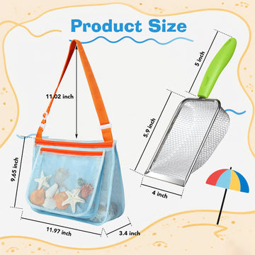 Lidago Beach Toy Set Include 3 Mesh Shovels And 3 Beach Mesh Bags,Kids Sand Sifter Colorful Mesh Bag For Shells Collecting