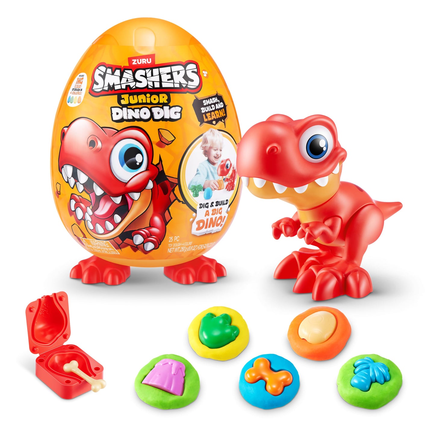 ZURU SMASHERS Junior Dino Dig Large Egg (T-Rex) - 18+ Surprises, Plastic Preschool Toy for Kids 18 Months - 3 Years