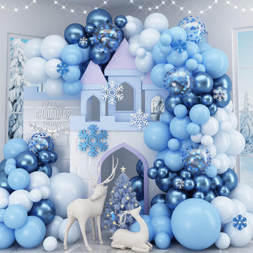 Jobkoo Blue Balloon Garland Arch Kit Winter Onederland Balloons Baby Light Blue Metallic Blue Confetti Latex Balloon For Snow Bi