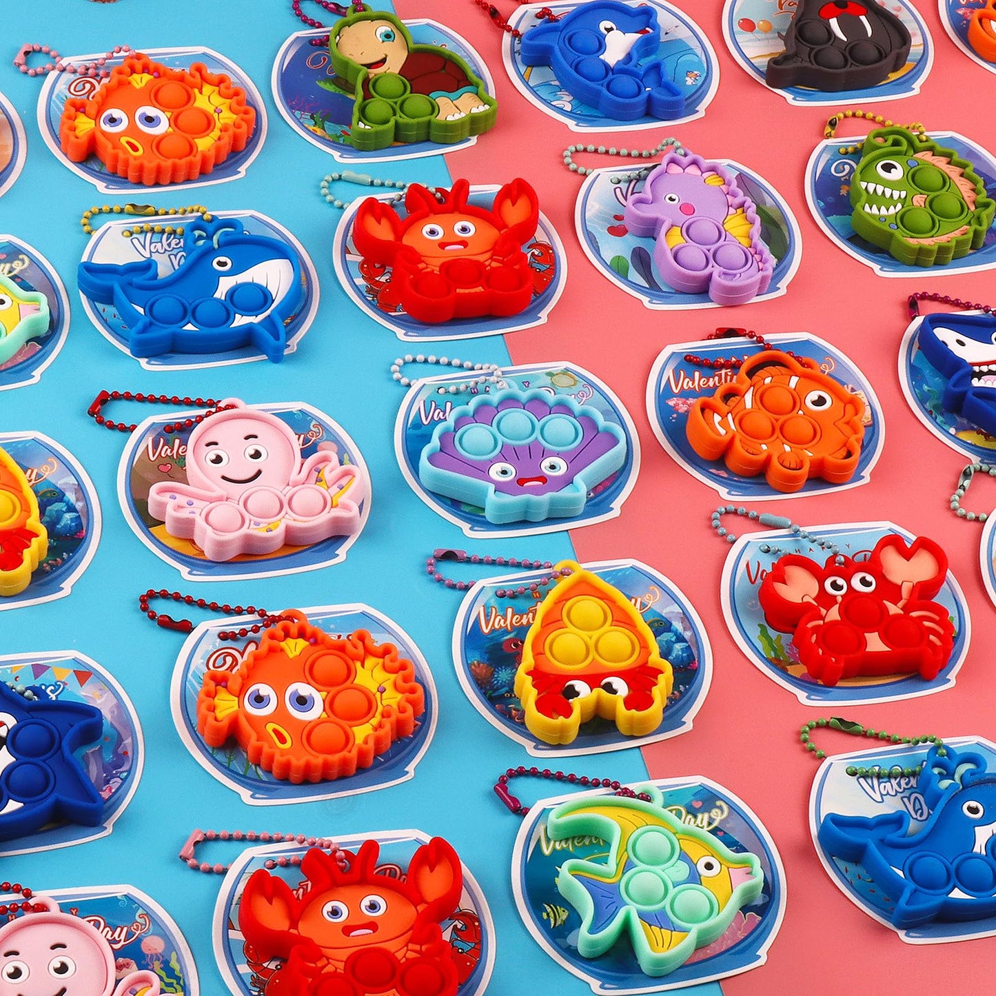 32 Pcs Valentines Day Gifts For Kids,Valentines Cards For Kids Classroom With Sea Animal Pop Fidget Toys,Valentines Exchange Gif
