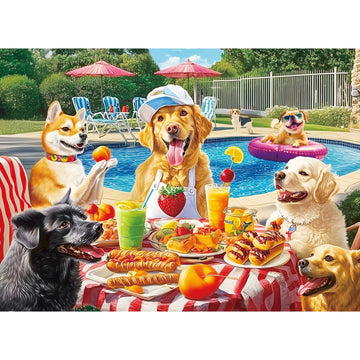 300 Pieces Puzzles for mature-themeds Summer Dog Pool Party & Food Puzzle Large Puzzles Pieces for Seniors Fun Puppy Jigsaw Puzzles for Kids Ages 8-10 Challenging Family Games Holiday Party Gifts 20.5 x 15 In