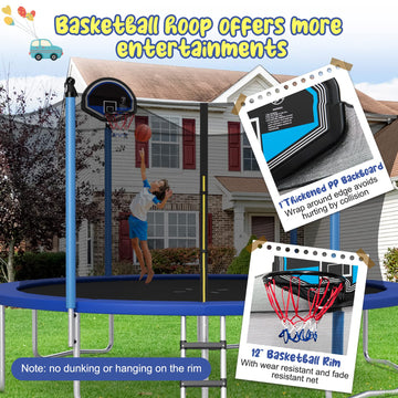 Gymax Trampoline For Kids, Astm Approved 12Ft 14Ft 15Ft 16Ft Recreational Toddler Trampoline With Enclosure Net, Basketball Hoop