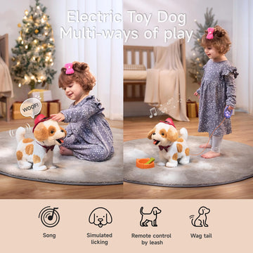 Or Or Tu Walking Barking Toy Dog With Remote Control Leash, Plush Puppy Electronic Interactive Toys For Kids, Wag Tail, Singing, Pretend Dress Up Realistic Stuffed Dog Age 3 4 5 6 Years Old Best Gift