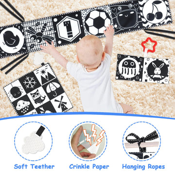 Kuango Newborn Toys Black And White Baby Toys 0-3 Months High Contrast Baby Toys For Newborn - High Contrast Baby Soft Book Infant Tummy Time Toys Crinkle Sensory Toys For Brain Development