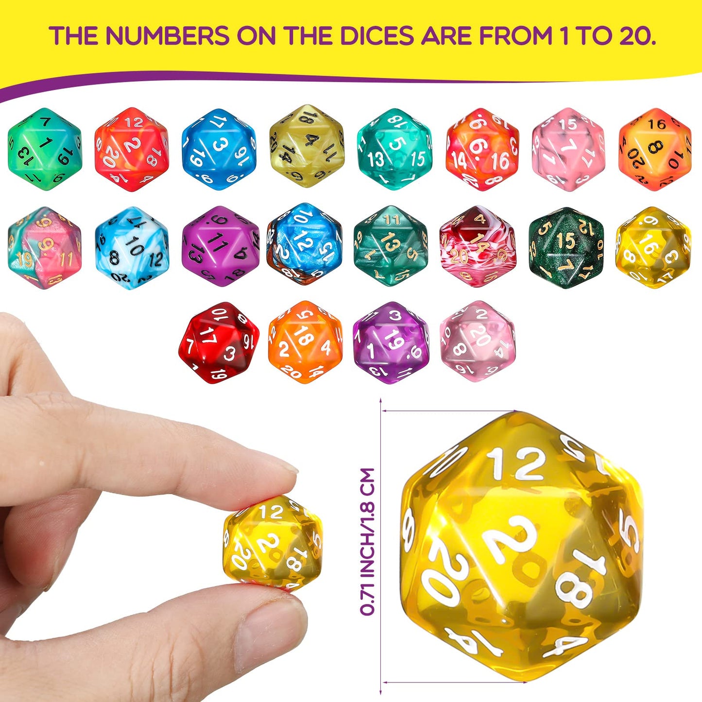 100 Pieces Polyhedral Dice Set with Black Pouch Polyhedral Dice Compatible with RPG MTG Table Games Multi Colored Assortment (20