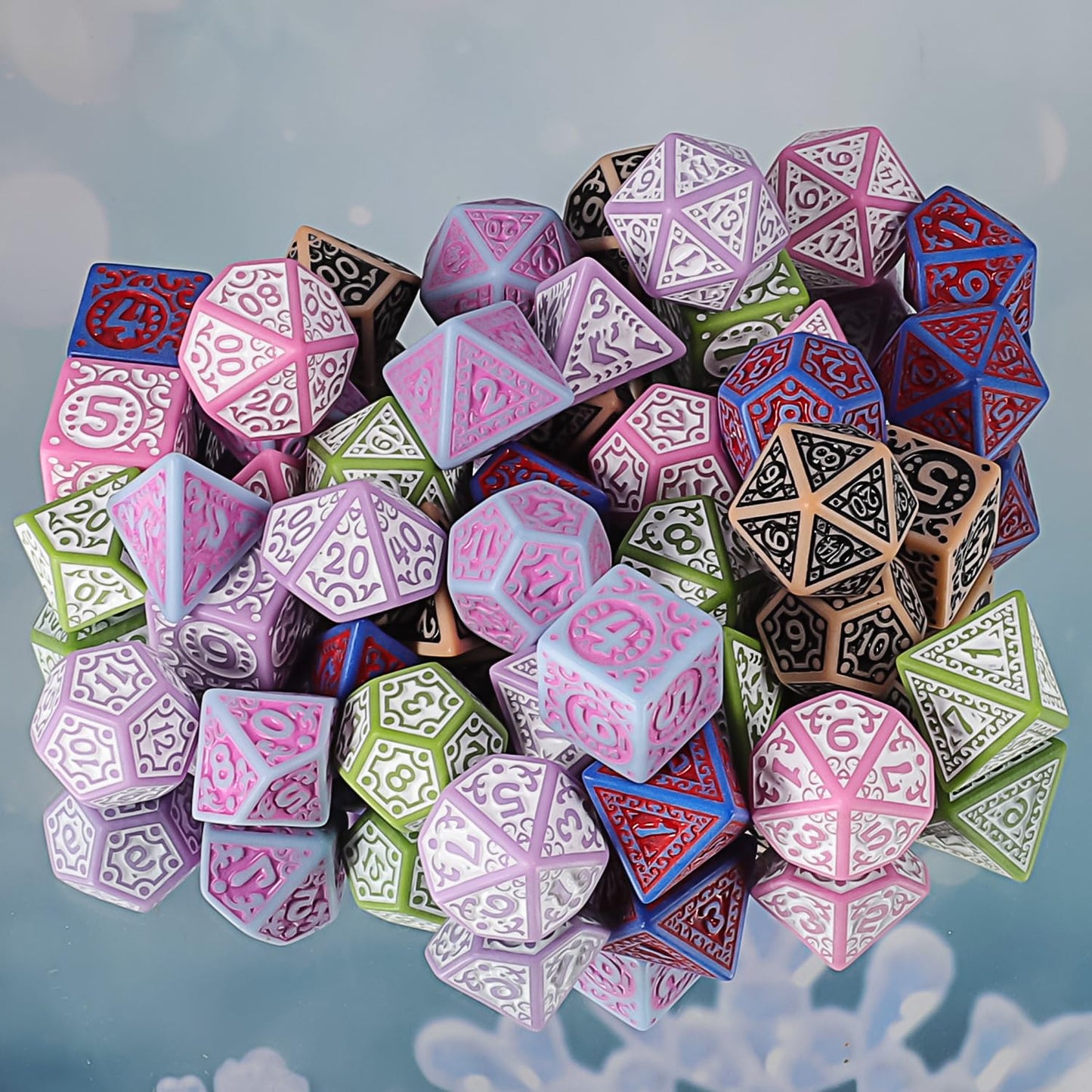 CiaraQ DND Polyhedral Dice Set (42pcs) with A Gold Pattern Drawstring Bag for Dungeons and Dragons RPG MTG Table Games. 6 Sets F