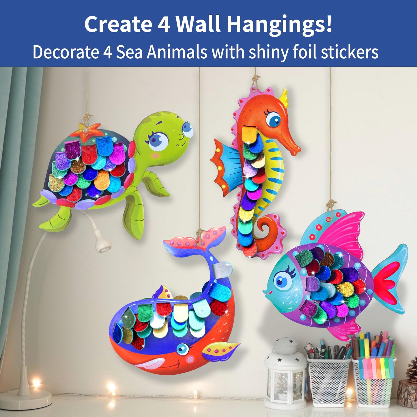 Chalk And Chuckles Art And Craft Kit; Fabulous Foil Decorations For Kids Age 4-9 Year; Sea Animals Diy Toys For Boys And Girls;
