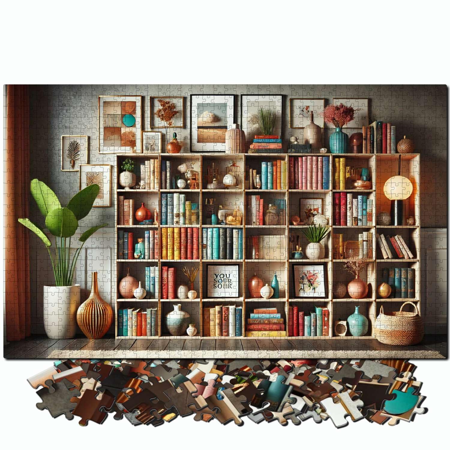 Jigsaw Puzzles for mature-themeds 1000 Pieces - Challenging Colorful and Unique with Large Poster - Letters on Back - AI Art - Rompecabezas para mature-themedos - Gifts for mature-themed  Couples  Teens (Stylish Bookshelf)