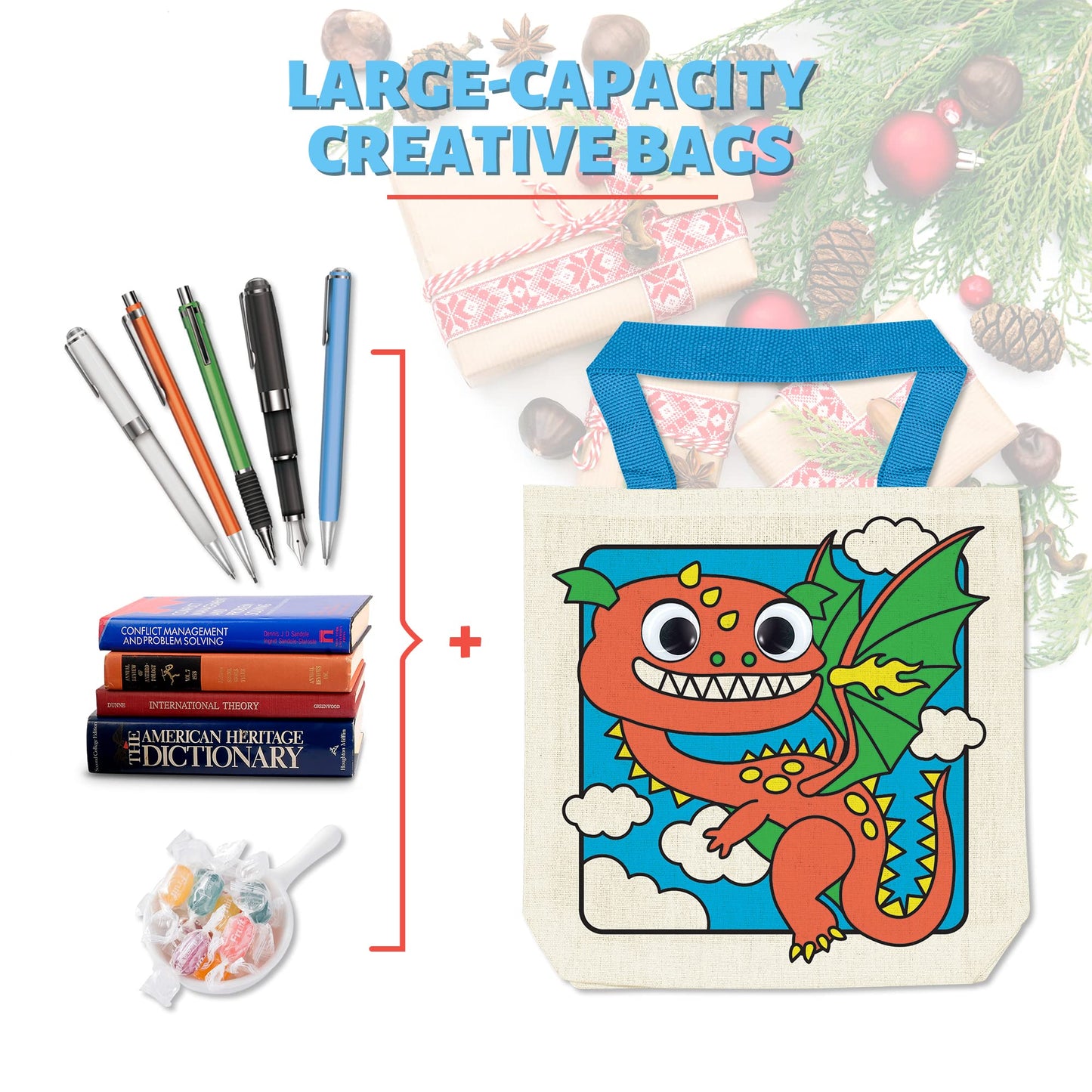 Vkpi 12 Pieces Kids Coloring Goodie Bags, Reusable Canvas Bag, Cute Art Party Favors, Color Your Own Bags For Diy Painting Birth