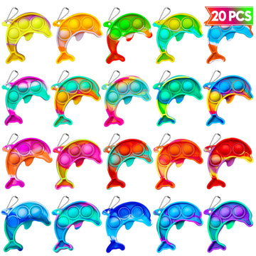 Pop Fidget Toys Bulk Its Birthday Party Favors For Kids 20Pcs Cute Dolphin Mini Pop Keychain It Fidget Toy Packs Fidgets For Classroom Prizes For Kids Christmas Stocking Stuffers For Kids Sensory Toys