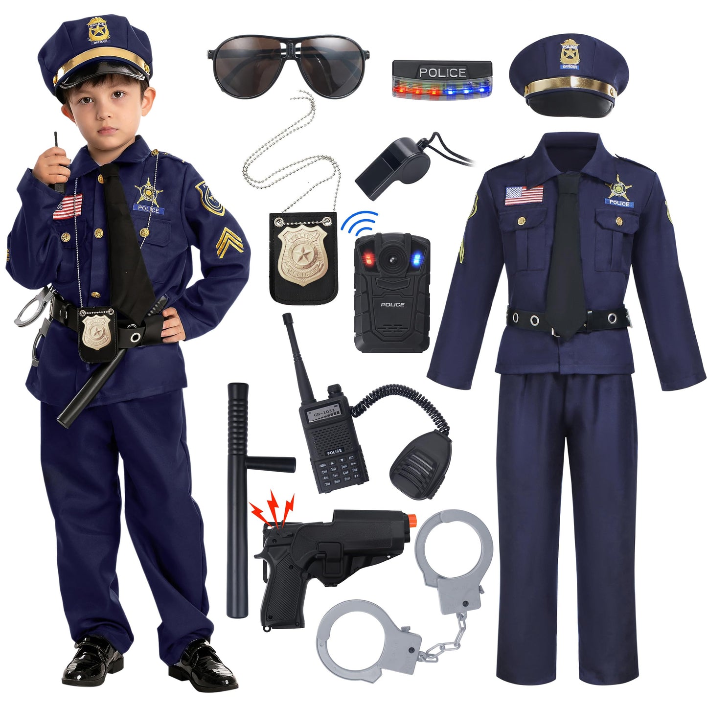 Spooktacular Creations Halloween Police Costume for Kids  Dark Blue Police Officer Costume for Boys  Toddler Cosplay RolePlay Themed Party (Small  5-7 yrs)