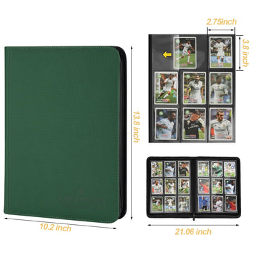 9 Pockets Card Binder enhanced Zip Trading Card Binder 540 Double Sided Pocket PU Collection Binder  Collector Album  Card Folder for MTG  TCG  Business Cards.(Blackish Green)