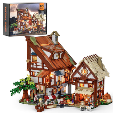 Funwhole Medieval-Market Lighting Building-Bricks Set - Medieval Town Led Light Construction Building Model Set 2614 Pcs For Adults And Teen