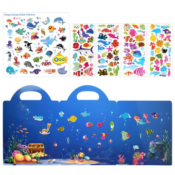 Astaron Reusable Sticker Book For Toddlers, 88 Pcs Ocean Stickers Road Trip Activities Car Airplane Activities Travel Toys For Kids, Kids Quiet Time Activities (2-6 Age)