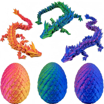 3Pcs Easter Eggs 3D Printed Dragon Egg,Articulated Crystal Dragon Fidget Toys,Dragon Eggs with Dragon Inside for Kids Easter Bas