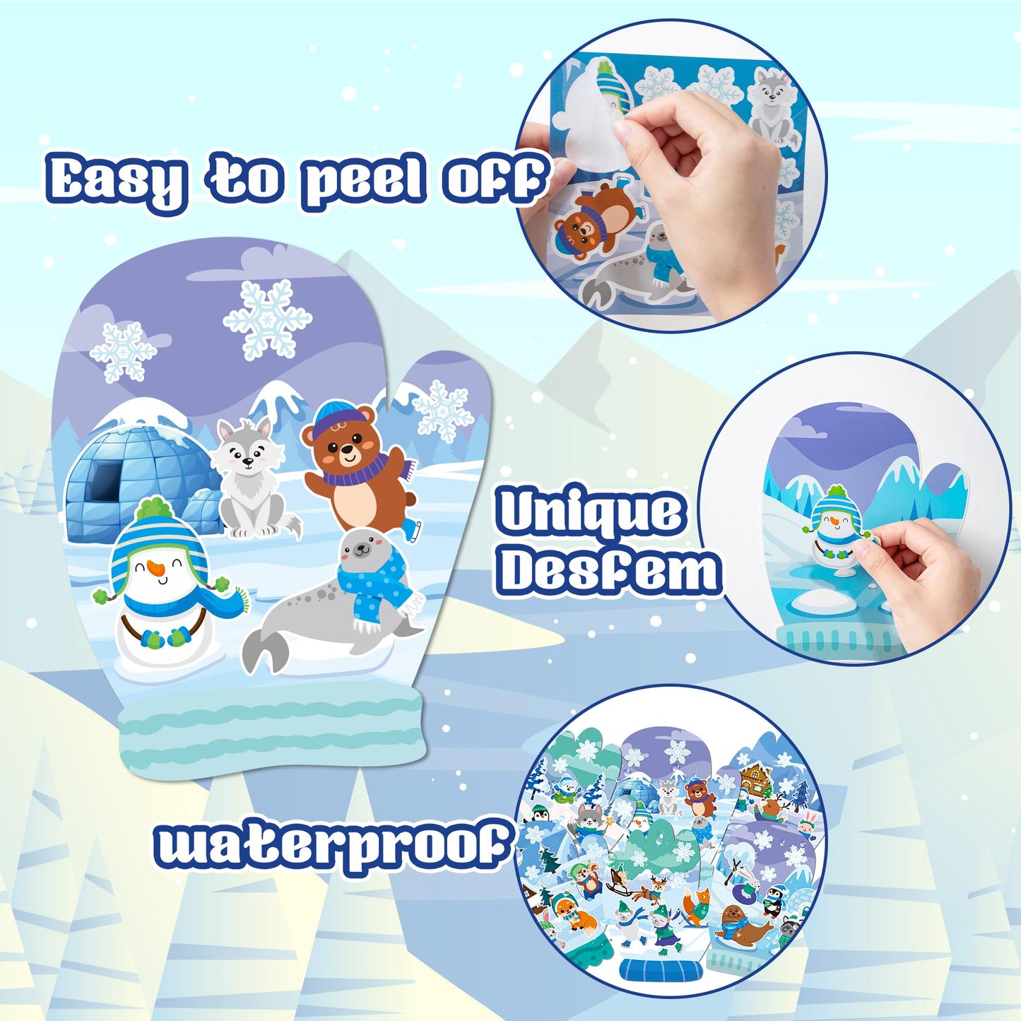 CY2SIDE 24 Set Polar Animal Glove Stickers Scene for Kids Make A Polar Glove Sticker Scene with Polar Animal Make Your Own Polar