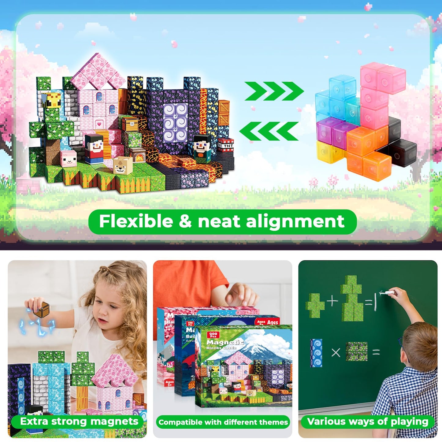 Graceduck Magnetic Blocks - 200 Pcs Build Dark Adventure Forest Castle - Magnetic Toys For Montessori Toddler Christmas Birthday