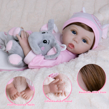 Ekokiz Reborn Baby Dolls, 22-Inch Realistic Newborn Baby Doll Soft Cloth Body Lifelike Baby Dolls Complete With Clothes And Toy