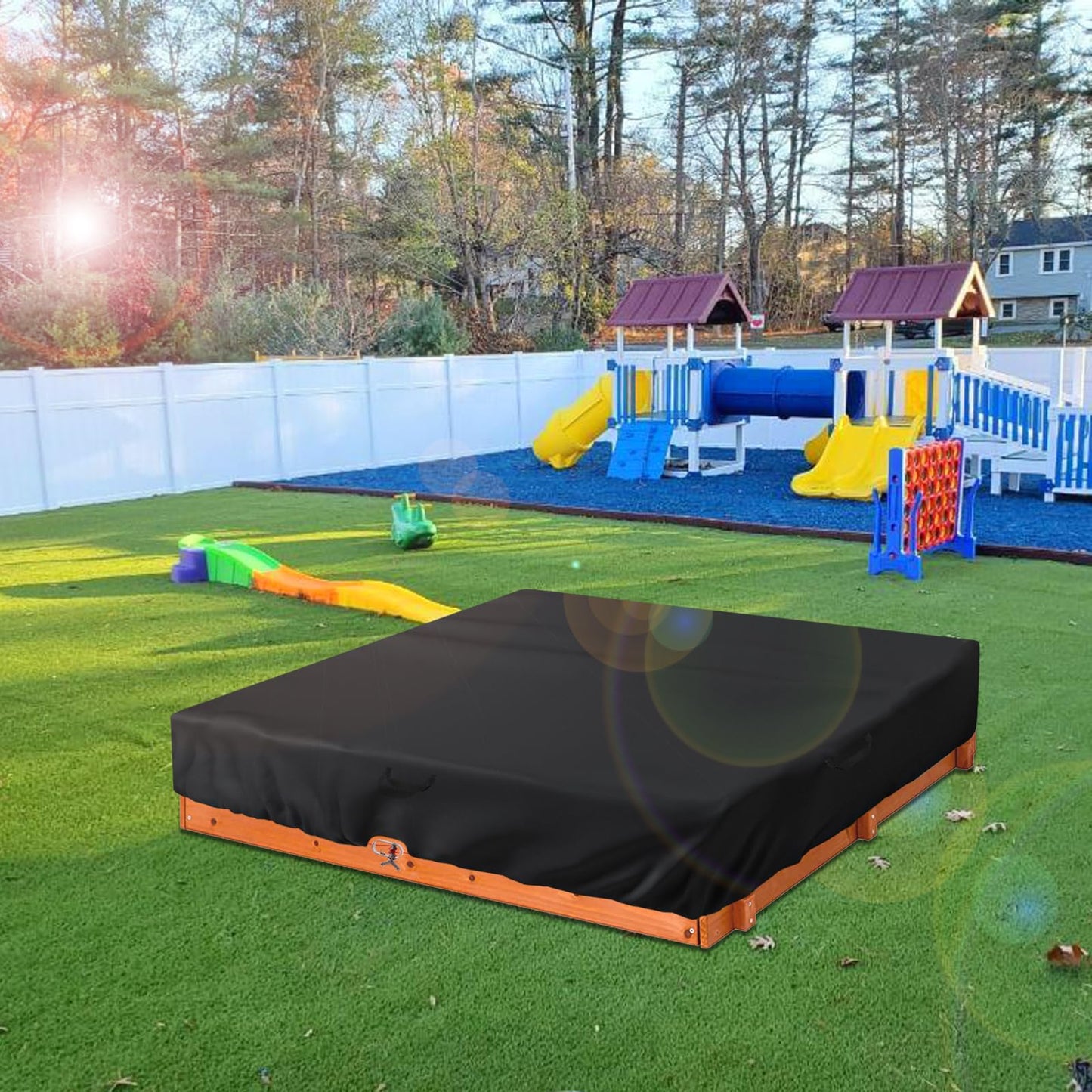 Square Sand Box Cover - Waterproof Dust Proof, Black - Fits 49L x 47W x 8.5H Box