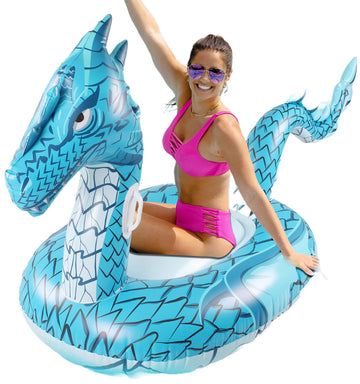 Monsoon [Dragon] Inflatable Pool Floats For Adults Large Ride-On Swimming Pool Float Floatie With Handles - Blue