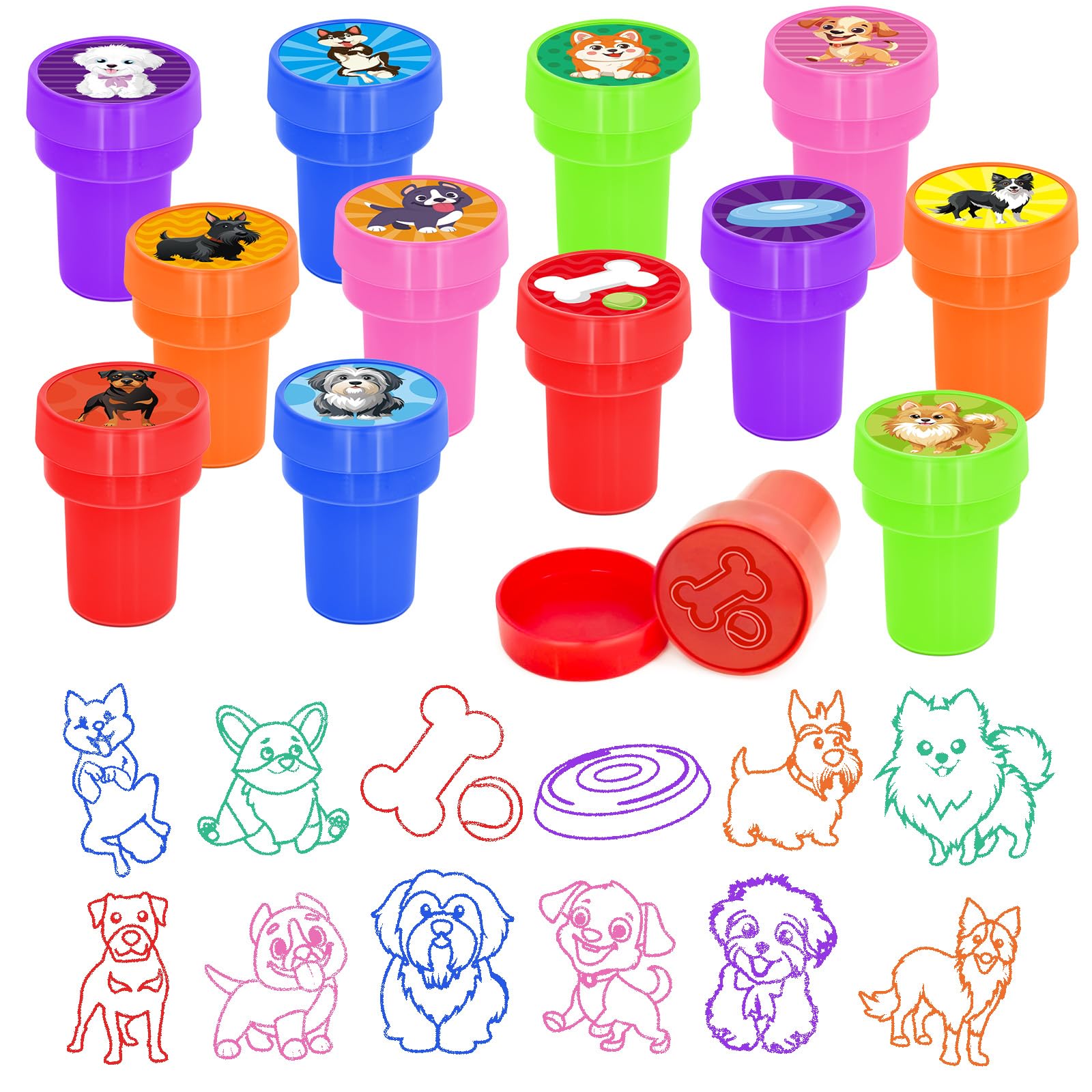 Cinrobiye 24 Pcs Dog Stampers for Kids,Puppy Party Birthday Favors, Pet Party Goodie Bag Fillers, Classroom Rewards, Carnival Pr
