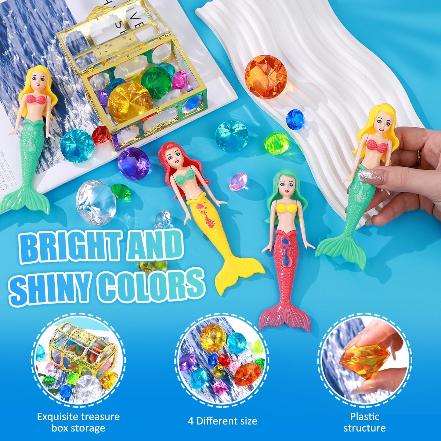 Eimmbd 26Pcs Diving Gem Pool Toys Colorful Diamonds Bath Toys Set With Treasure Pirate Box Summer Swimming Diving Toys For Boys