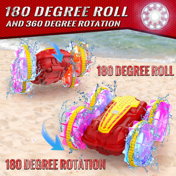 Amphibious RC Car with Lights for Kids 6-12 Year Old Gesture Sensor RC Stunt Cars Boat 4WD 2.4GHz Waterproof Hand Controlled Rem