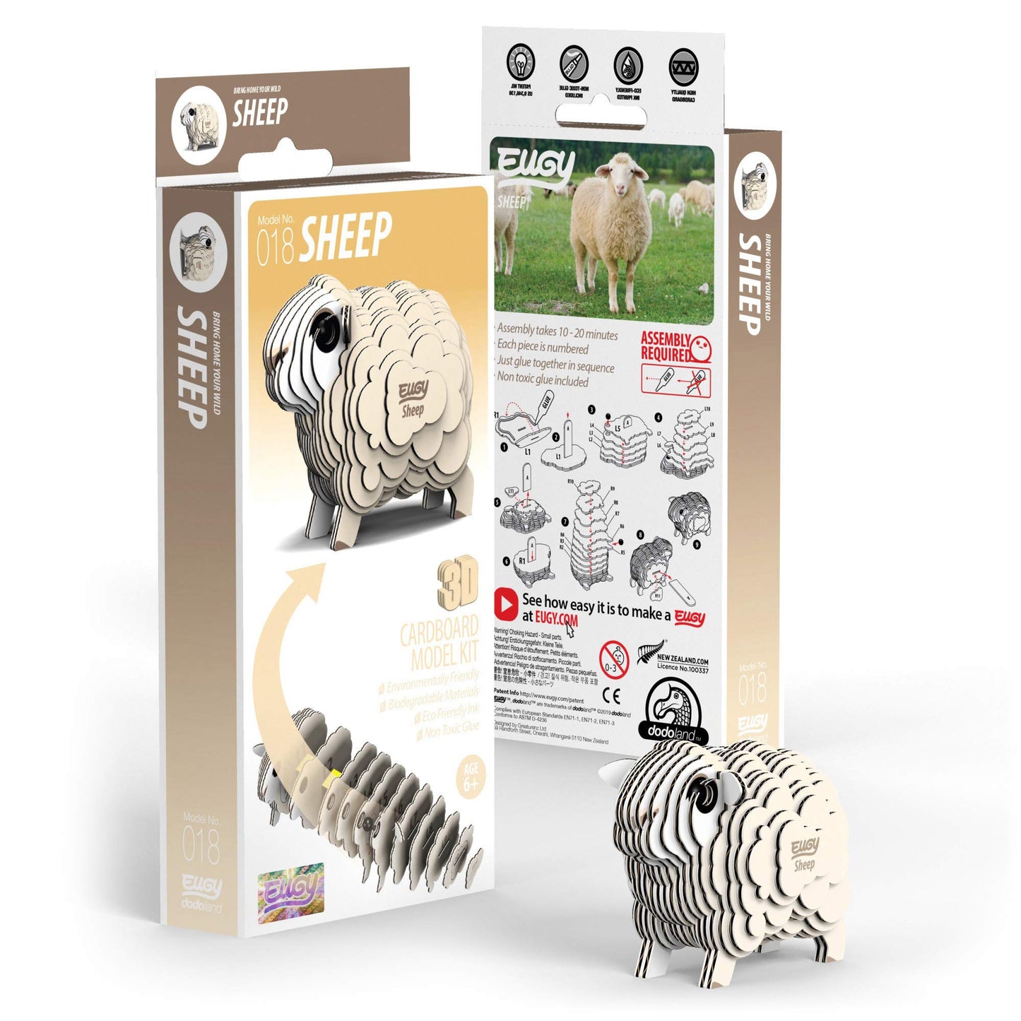 Eugy Sheep 3D Puzzle, 22 Piece Eco-Friendly Educational Toy Puzzles For Boys, Girls & Kids Ages 6+