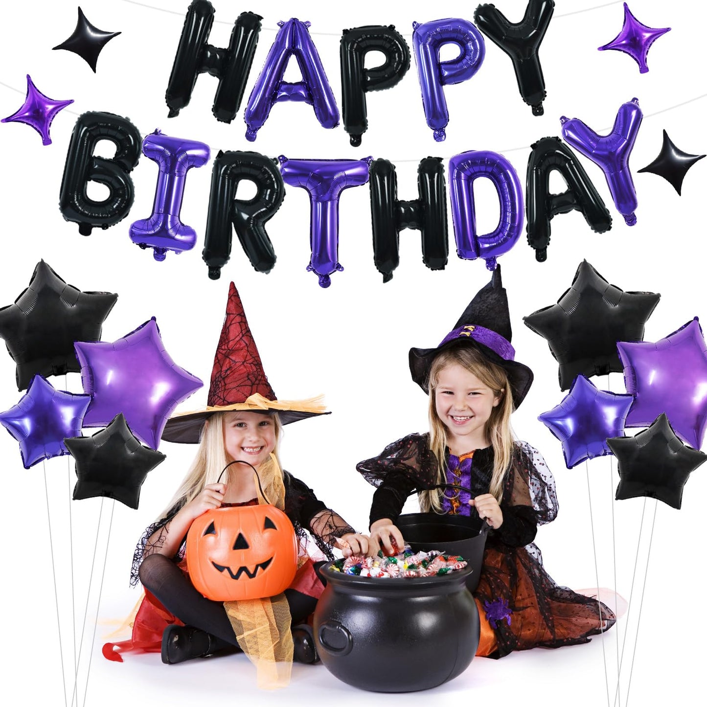 TONIFUL 35PCS Black Purple Happy Birthday Decorations Kit 16 Inch Happy Birthday Balloon Banner Decorations Supplies for Men Wom